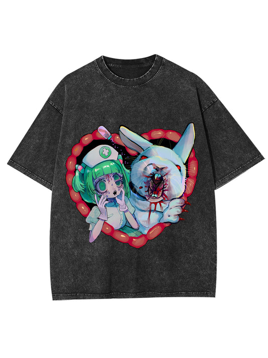 TWISTED NURSE AND RABBIT WASHED TSHIRT