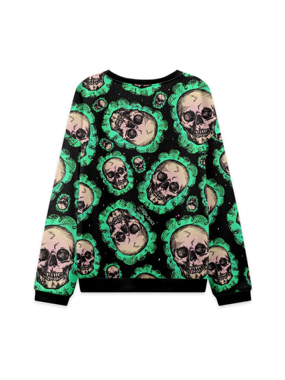 EERIE SKULL PATTERN KNIT SWEATSHIRT