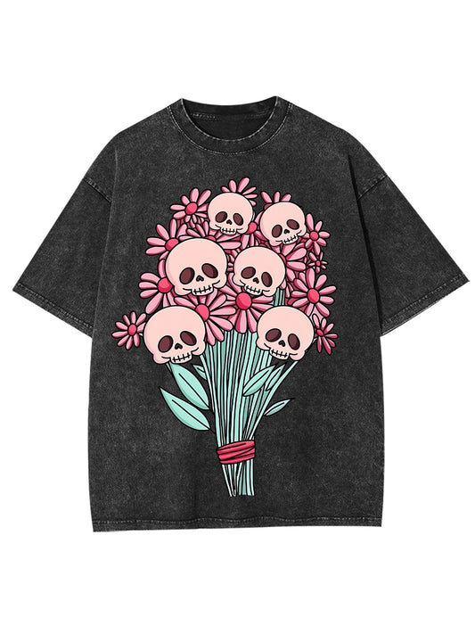 SKULL AND FLOWER WASHED TSHIRT