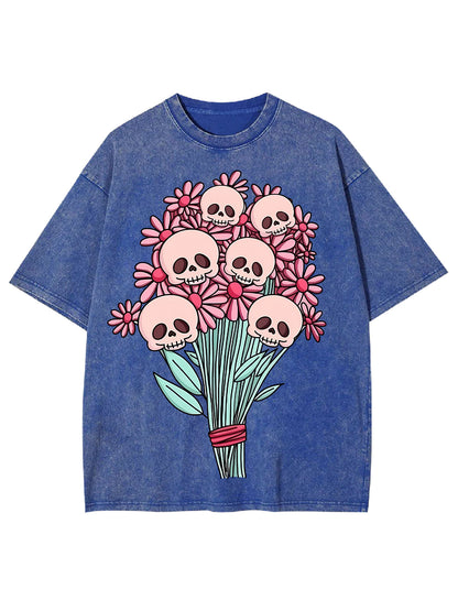 SKULL AND FLOWER WASHED TSHIRT