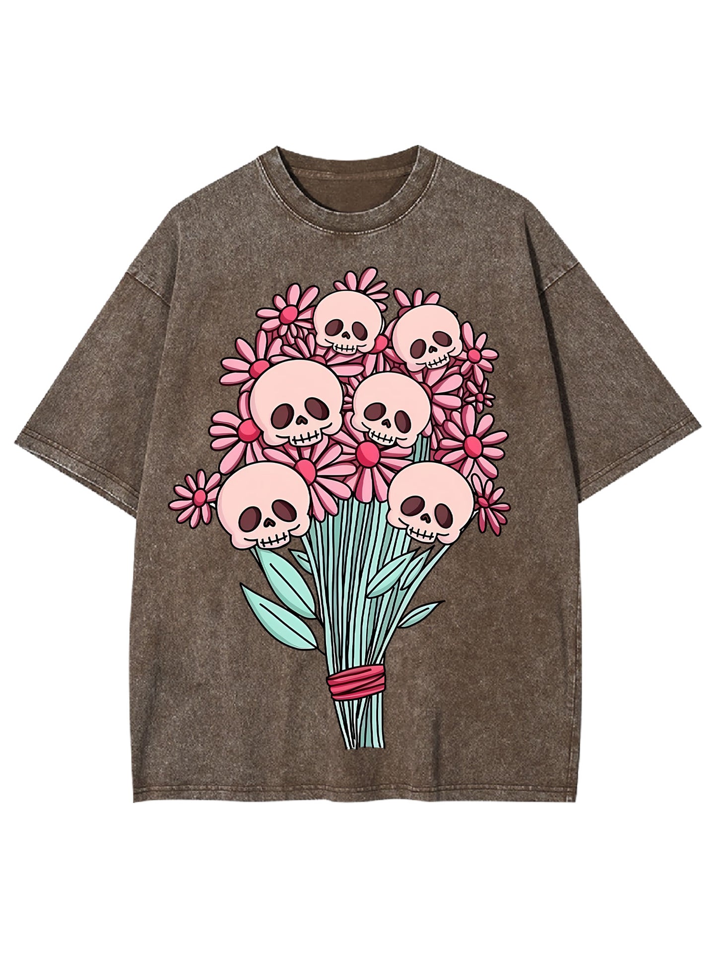 SKULL AND FLOWER WASHED TSHIRT