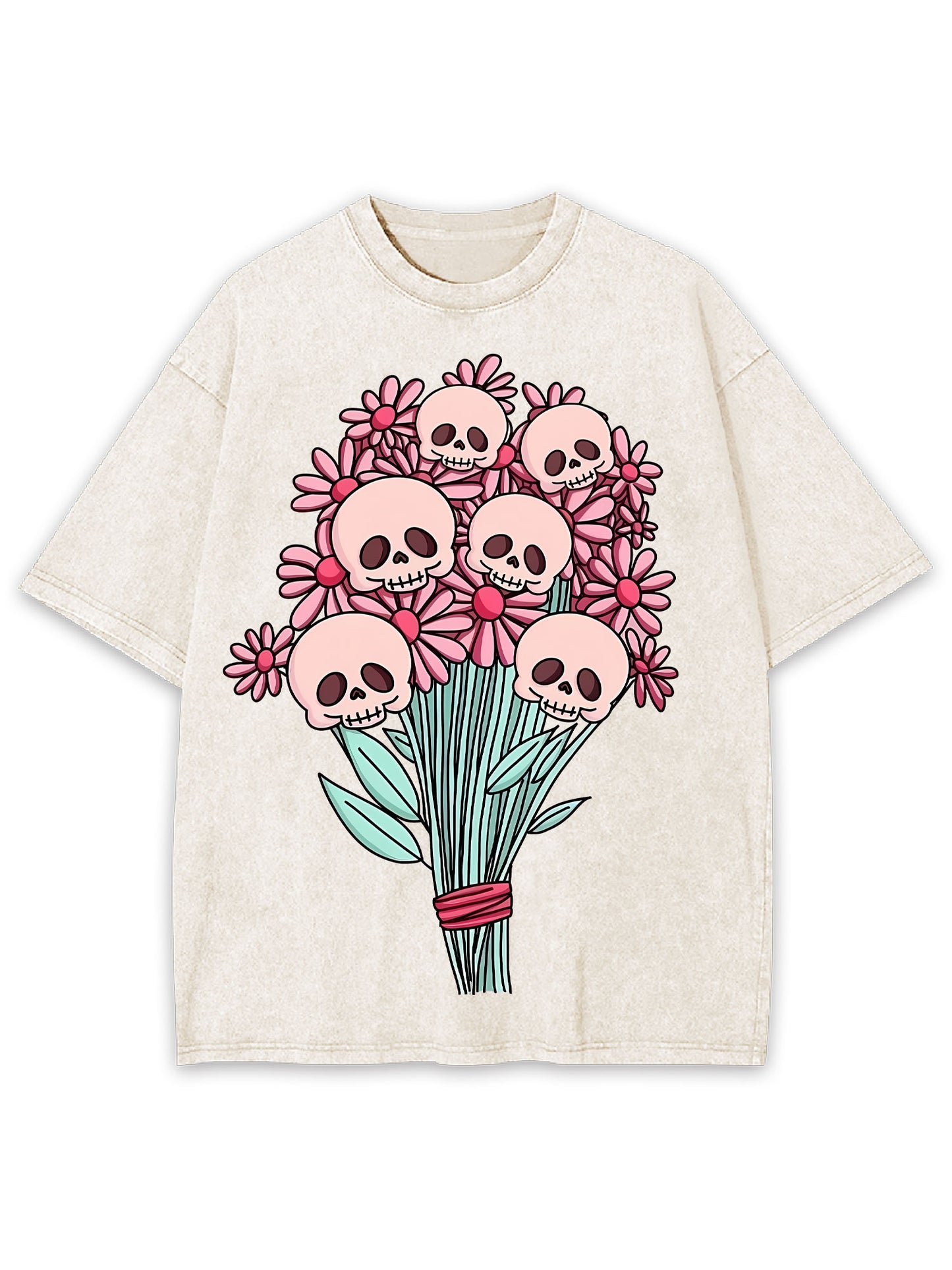 SKULL AND FLOWER WASHED TSHIRT