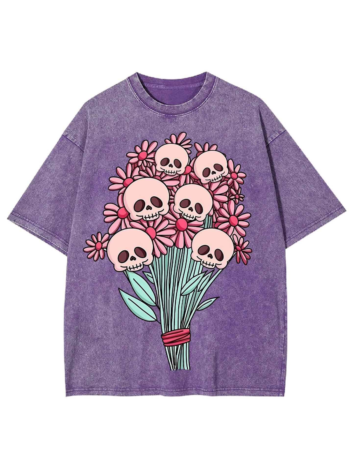 SKULL AND FLOWER WASHED TSHIRT