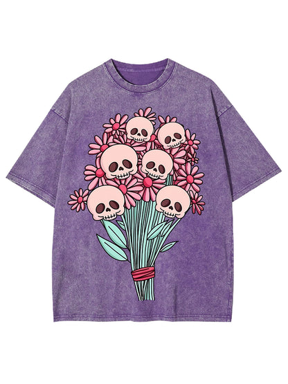 SKULL AND FLOWER WASHED TSHIRT