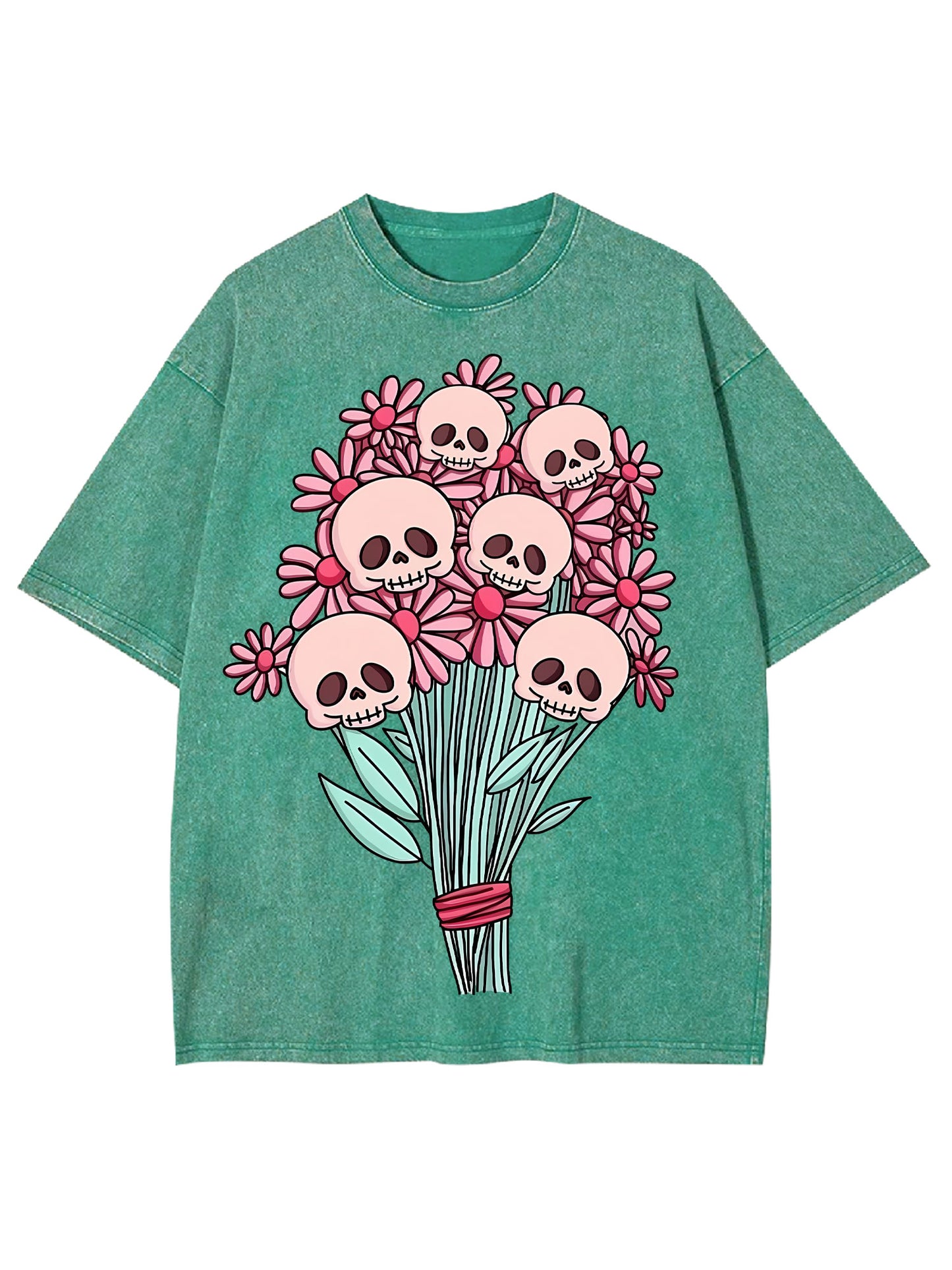 SKULL AND FLOWER WASHED TSHIRT