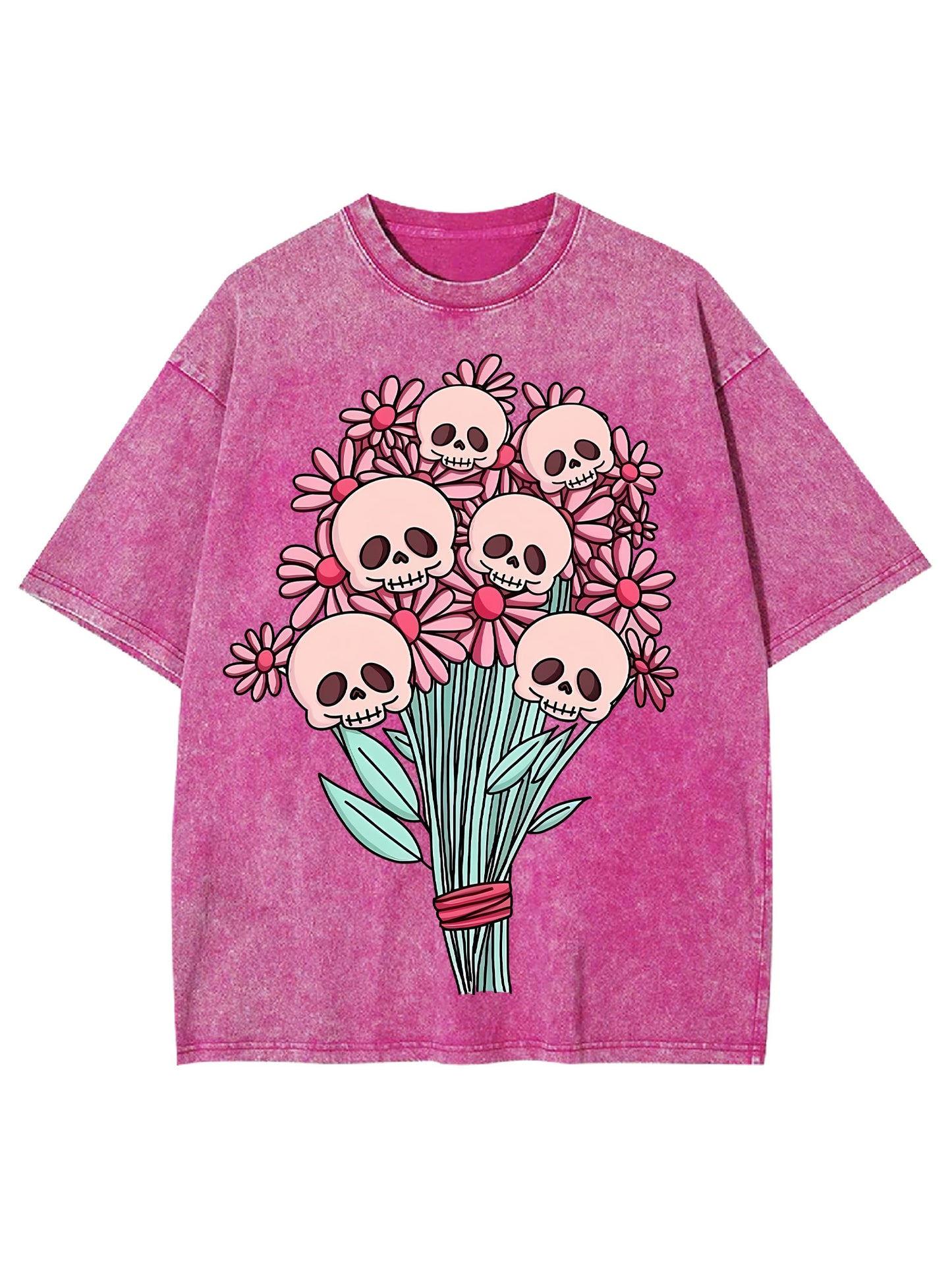 SKULL AND FLOWER WASHED TSHIRT