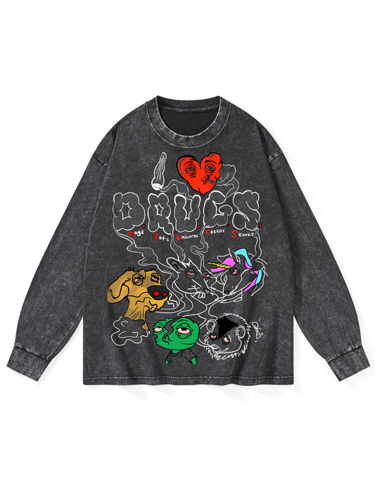 DRUGS WASHED LONG-SLEEVE TSHIRT