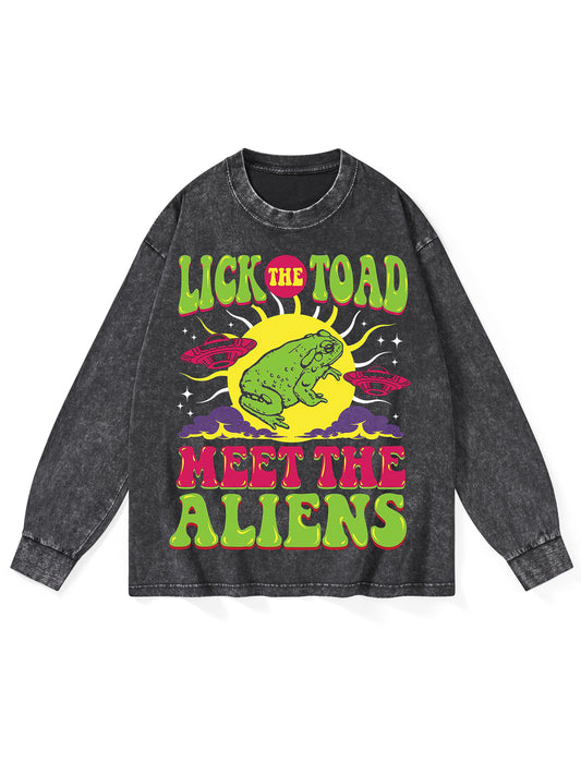 LICK THE TOAD MEET THE ALIENS WASHED LONG-SLEEVE TSHIRT