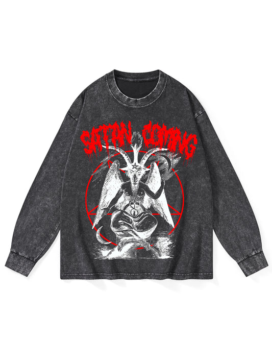 SATAN COMING WASHED LONG-SLEEVE TSHIRT