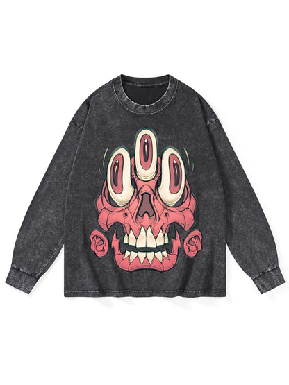 3 EYES SKELL WASHED LONG-SLEEVE TSHIRT