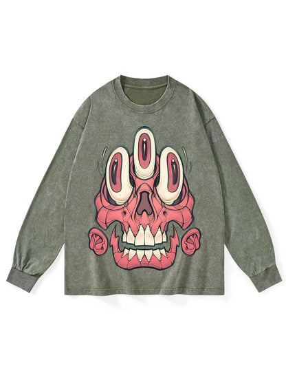 3 EYES SKELL WASHED LONG-SLEEVE TSHIRT