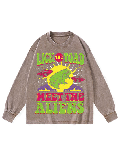 LICK THE TOAD MEET THE ALIENS WASHED LONG-SLEEVE TSHIRT