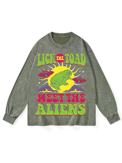 LICK THE TOAD MEET THE ALIENS WASHED LONG-SLEEVE TSHIRT