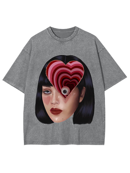 HEART-EYED PORTRAIT WASHED TSHIRT