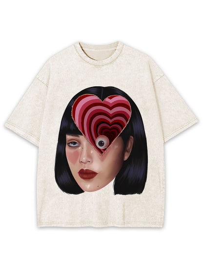 HEART-EYED PORTRAIT WASHED TSHIRT