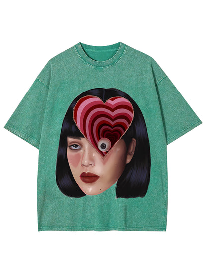 HEART-EYED PORTRAIT WASHED TSHIRT