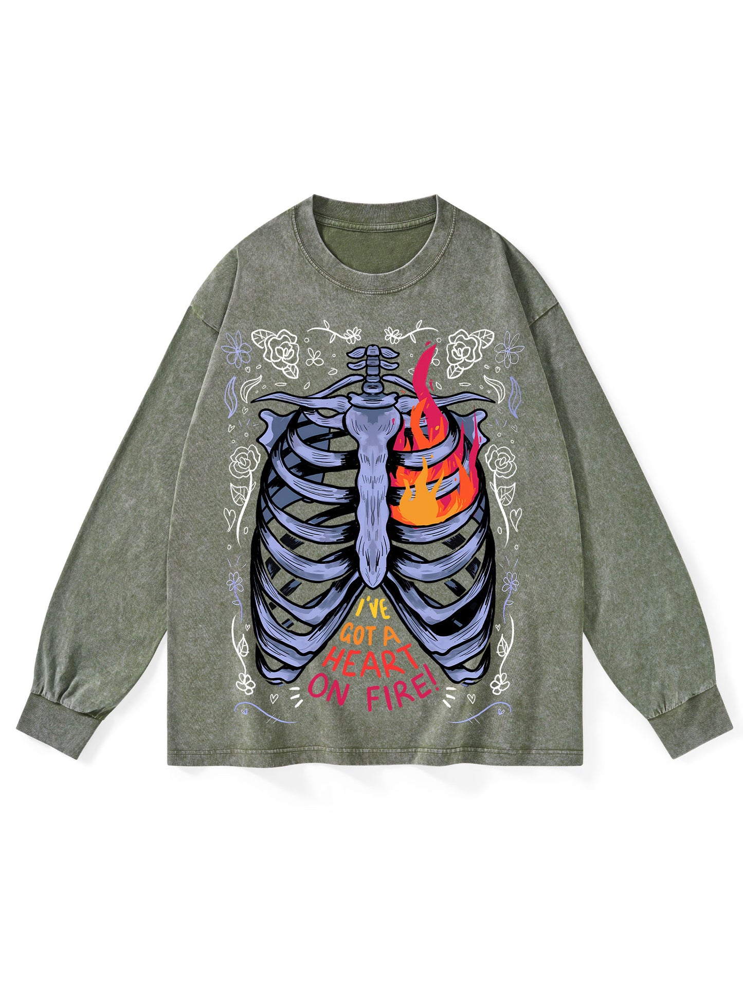 I'VE GOT A HEART ON FIRE WASHED LONG-SLEEVE TSHIRT